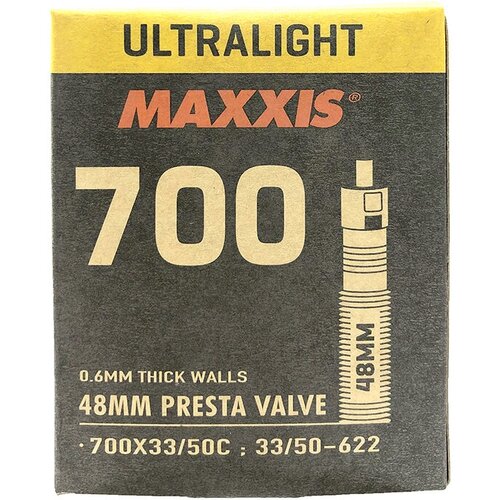 Камера 700x33/50C Maxxis Ultralight, толщина 0.6 мм, велониппель 48 мм
