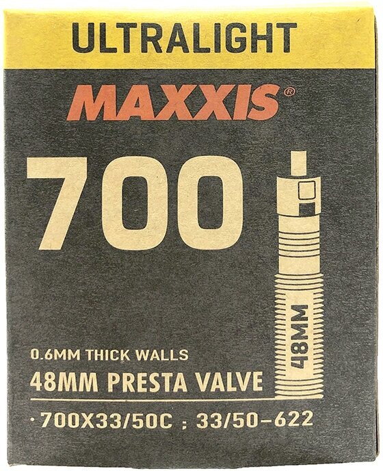 Камера 700x33/50C Maxxis Ultralight толщина 0.6 мм велониппель 48 мм