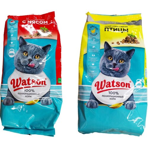 Watson Сухой корм для взрослых кошек с мясом и мясом птицы 1 уп 800гр 1 уп 600 гр 650₽