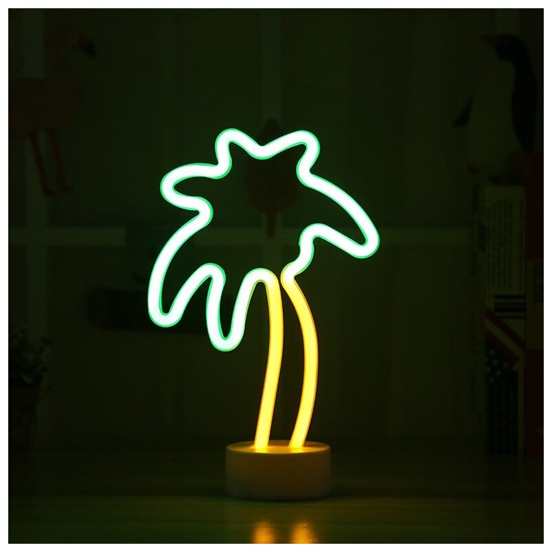 Светильник ночник неоновый Пальма, светодиодный, желтый и зеленый свет - фотография № 3