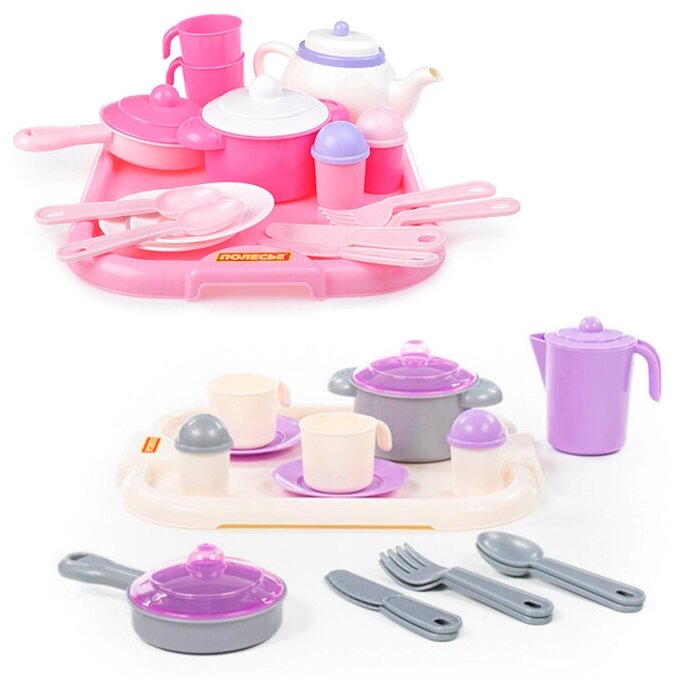 Набор детской посуды "Настенька" с подносом на 2 персоны (19 элементов) (в сеточке)