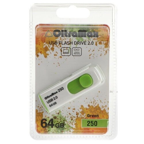 Флешка OltraMaх 250, 64 Гб, USB2.0, чт до 15 Мб/с, зап до 8 Мб/с, зелёная флешка oltramaх 30 64 гб usb2 0 чт до 15 мб с зап до 8 мб с чёрная