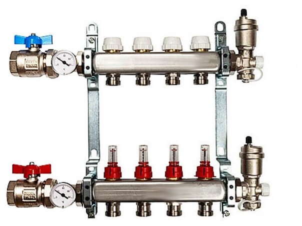 Коллекторная группа VIEIR 1"x 4 выхода с расходомерами с кранами