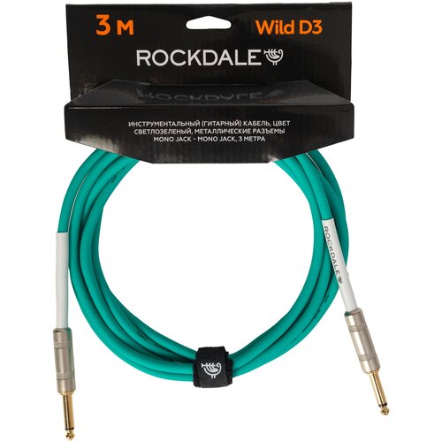 Кабель mono jack - mono jack ROCKDALE Wild D3 (3 м), зеленый rockdale wild d3 инструментальный гитарный кабель цвет светлозеленый металлические разъемы mono jack mono jack 3 метра