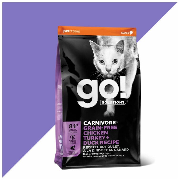 GO! Carnivore Grain-Free Сухой беззерновой корм для кошек, укрепление мышц, Курица, Индейка и Утка 7.26кг