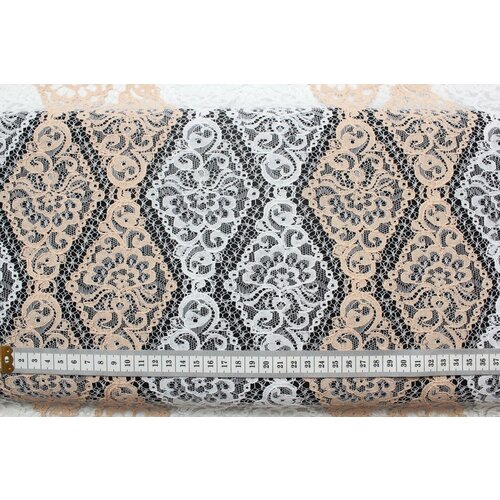 Ткань Кружево двухцветное A Mc Queen бежево-белое, 190 г/пм, ш142см, 0,5 м