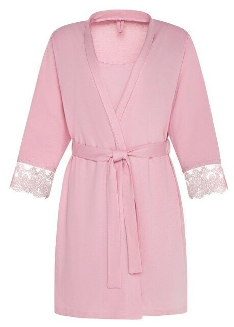 Комплект Kaftan, халат, сорочка, укороченный рукав, пояс, размер 48, розовый