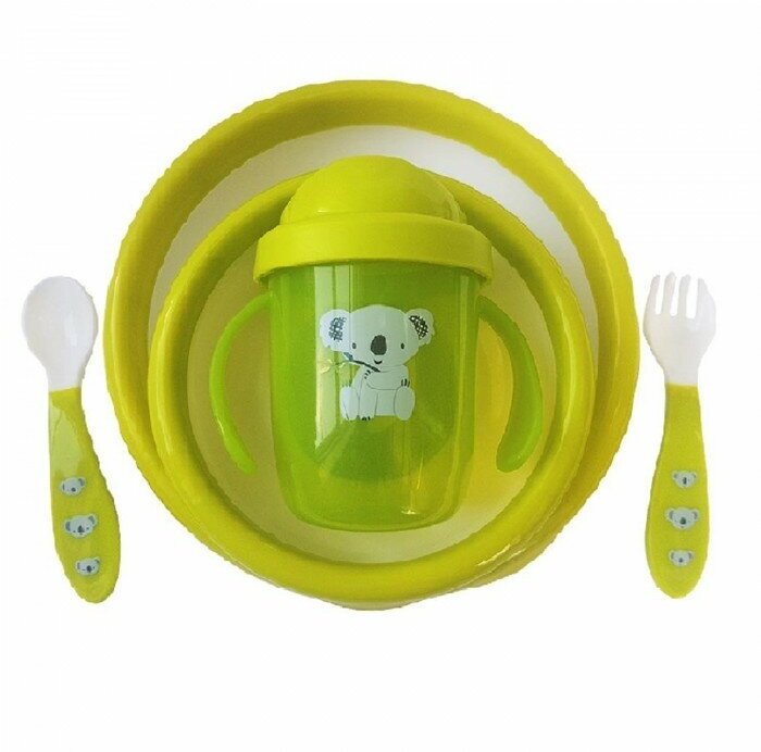 Набор детской посуды (тарелочки, поильник, столовые приборы) Зеленый