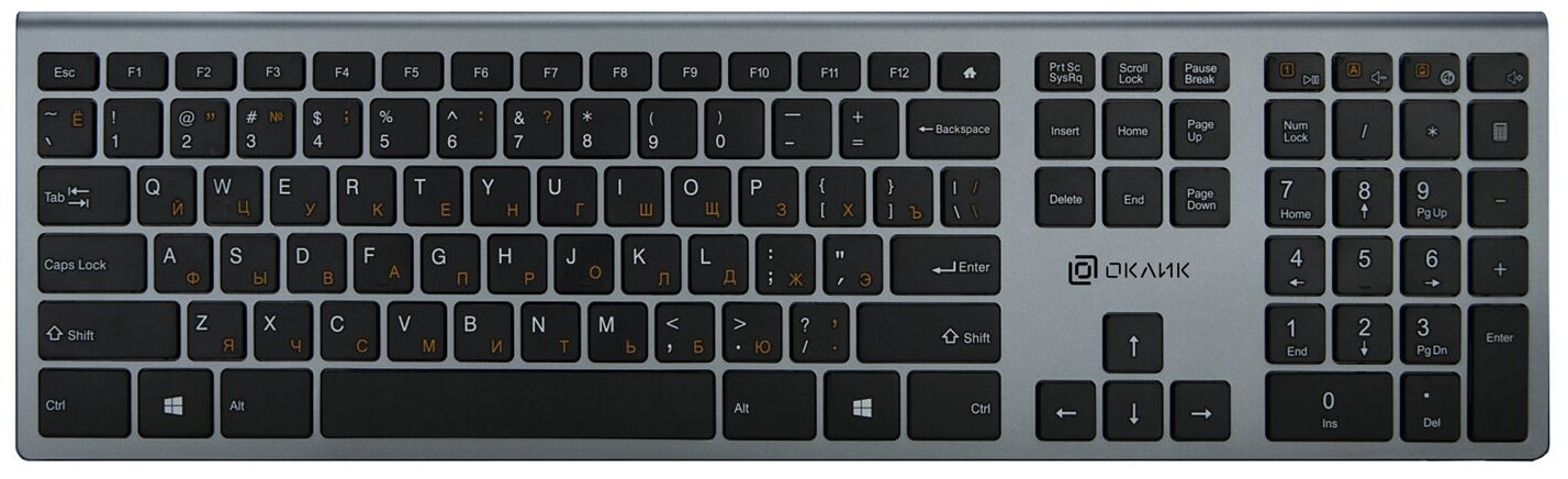 Клавиатура Oklick 890S, ножничная, беспроводная, USB, серый (1196549)