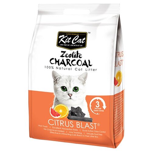 Комкующийся наполнитель Kit Cat Zeolite Charcoal Citrus Blast, 4кг