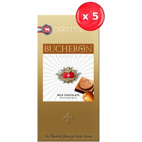 Шоколад Bucheron superior молочный с фундуком 100 г, набор из 5 шт.