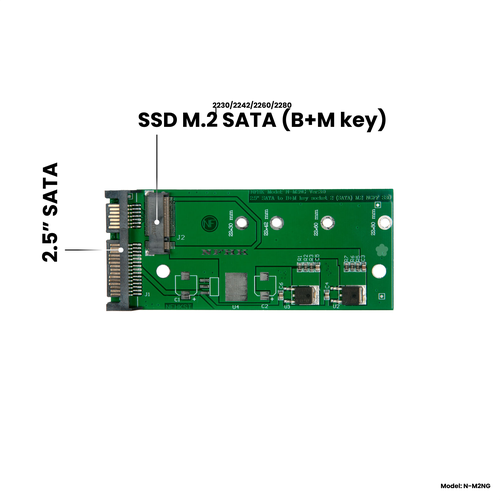 Адаптер-переходник для установки SSD M.2 SATA (B+M key) в разъем 2.5 SATA, зеленый, NFHK N-M2NG адаптер переходник для установки ssd m 2 sata b m key в разъем 2 5 sata черный nfhk n m2ng lb