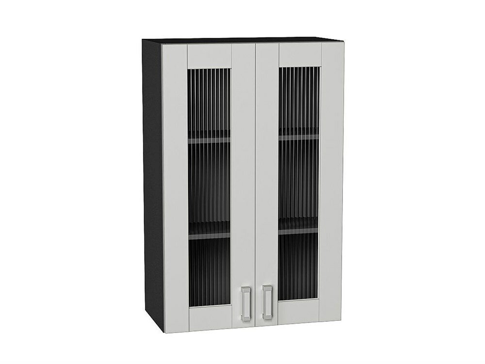Кухонный Шкаф верхний с 2-мя остекленными дверцами Лофт Graphite, Grey Silk, 920, 600, каркас ЛДСП Graphite, фасад МДФ/Стекло Grey Silk, 920*600*320