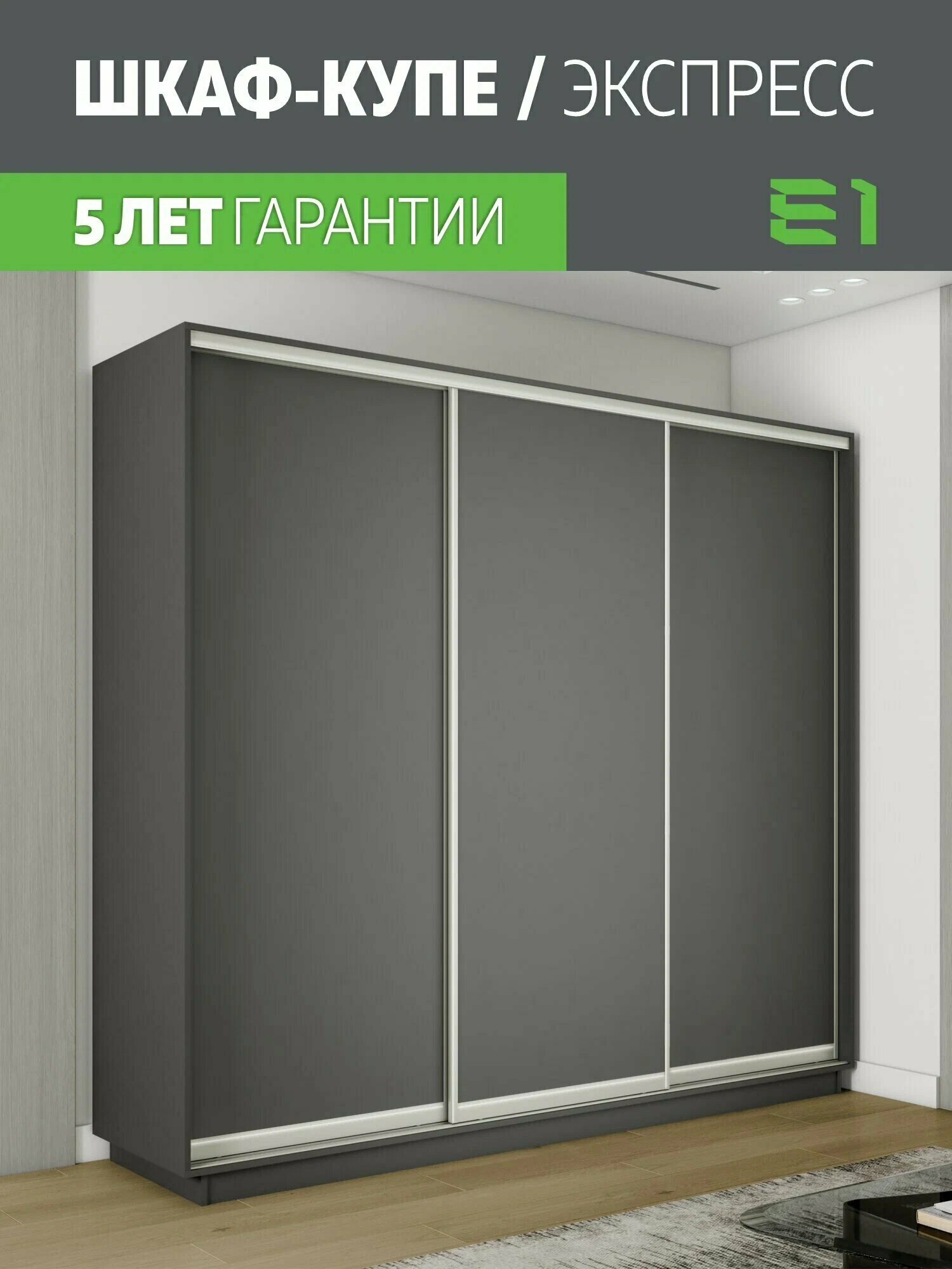 Шкаф-купе 2,4 Экспресс 3-х дверный 240х220х45 ЛДСП/ЛДСП/ЛДСП Серый Диамант
