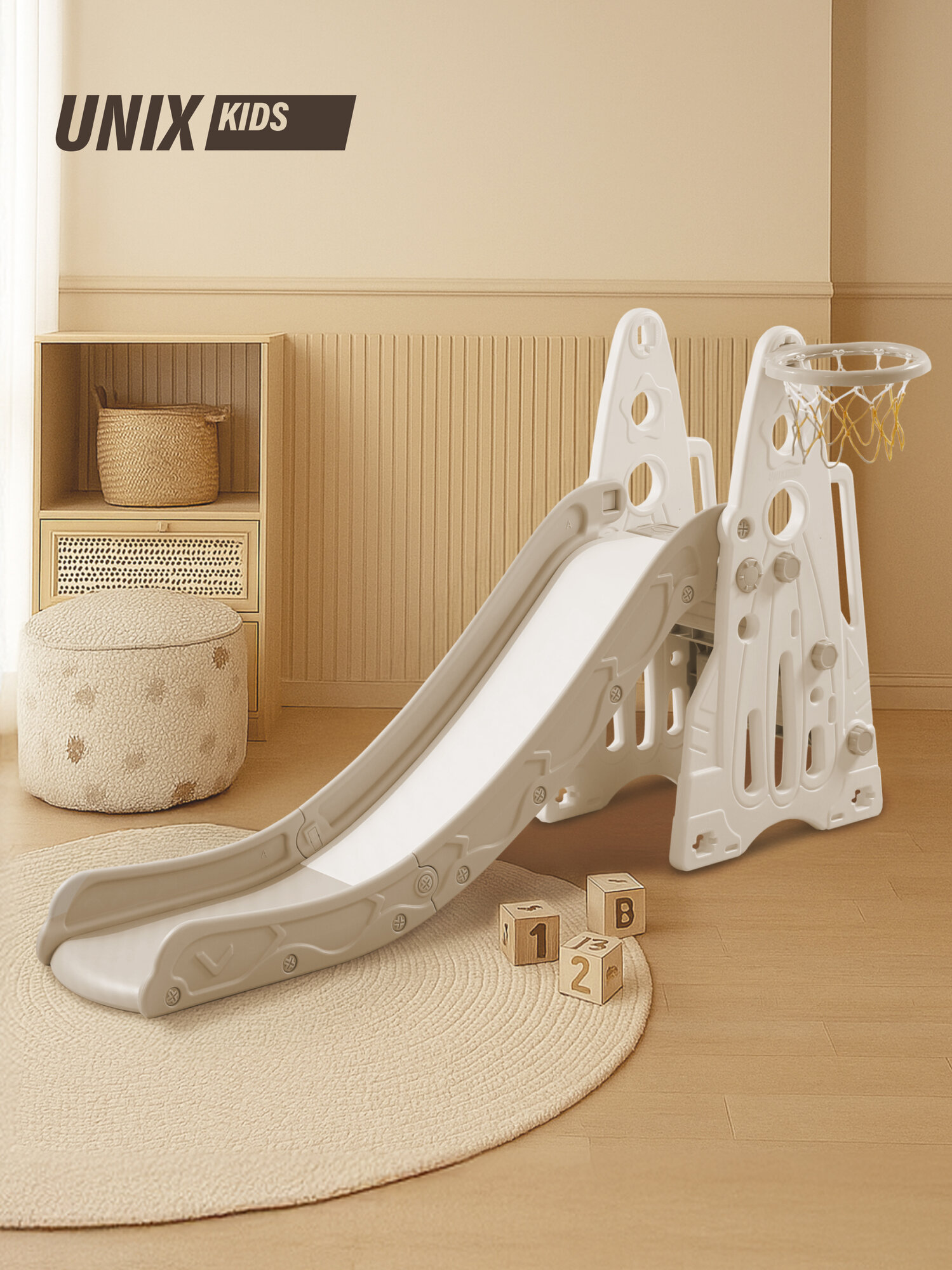 Горка детская для улицы, дачи, дома UNIX Kids Rocket (145 см) Grey спортивный комплекс с баскетбольным кольцом, мячом