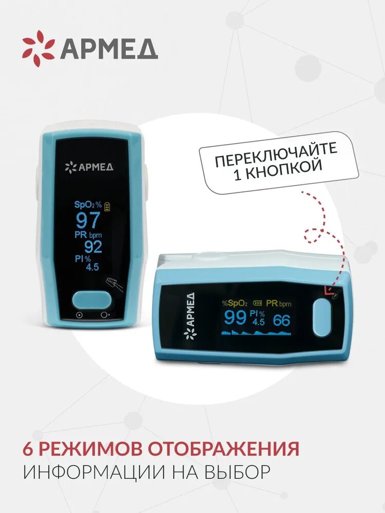 Пульсоксиметр медицинский Армед A300 на палец (регистрационное удостоверение) цифровой, портативный, медицинский — фото 1