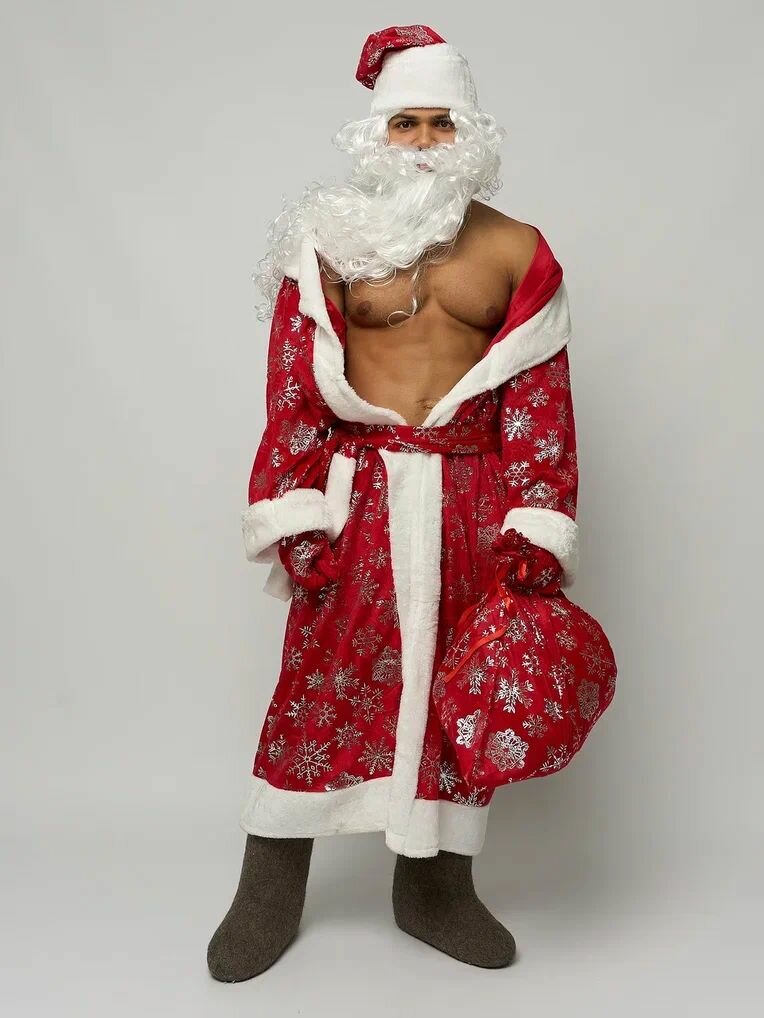 Карнавальный костюм Деда Мороза с париком и бородой взрослый