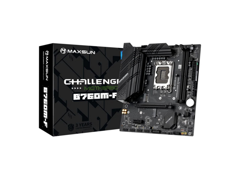 Материнская плата Maxsun MS-Challenger B760M-F B760, LGA1700, 2*DDR4, 1*PCIEx16, 1*PCIEx1, 1*M.2, 4*USB3.2Gen1, 6*USB2.0, 3*SATA3.0, 1G, VGA, HDMI, M-ATX, RTL