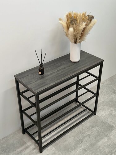 Изображение товара Обувница для прихожей "Мэйли" 3 полки / 56х30х66см / черный каркас - ЛДСП черное дерево