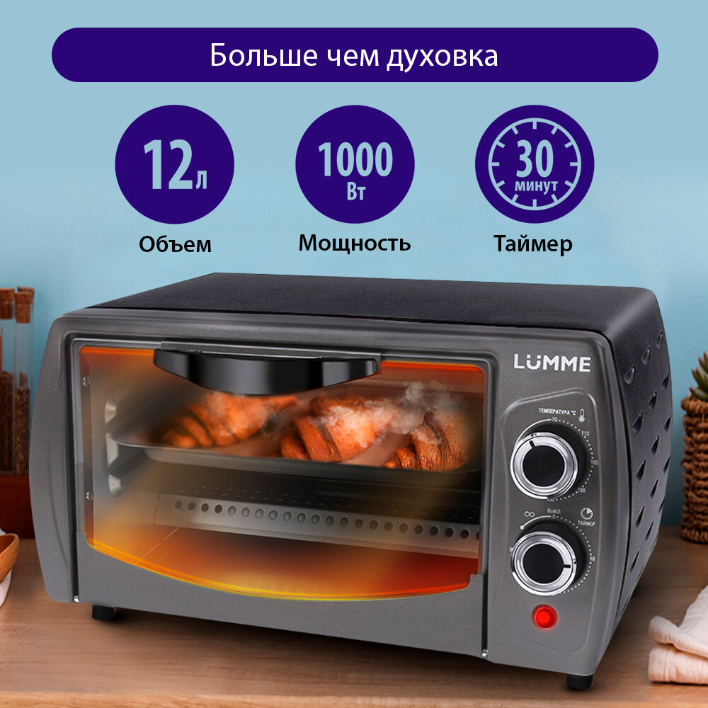 Духовка духовой шкаф мини-печь LUMME LU-1705 12 литров гриль серый жемчуг