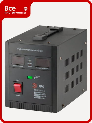 Изображение товара Переносной стабилизатор напряжения ЭРА СНПТ-2000-Ц с защитой электроприборов, релейный тип, естественное охлаждение
