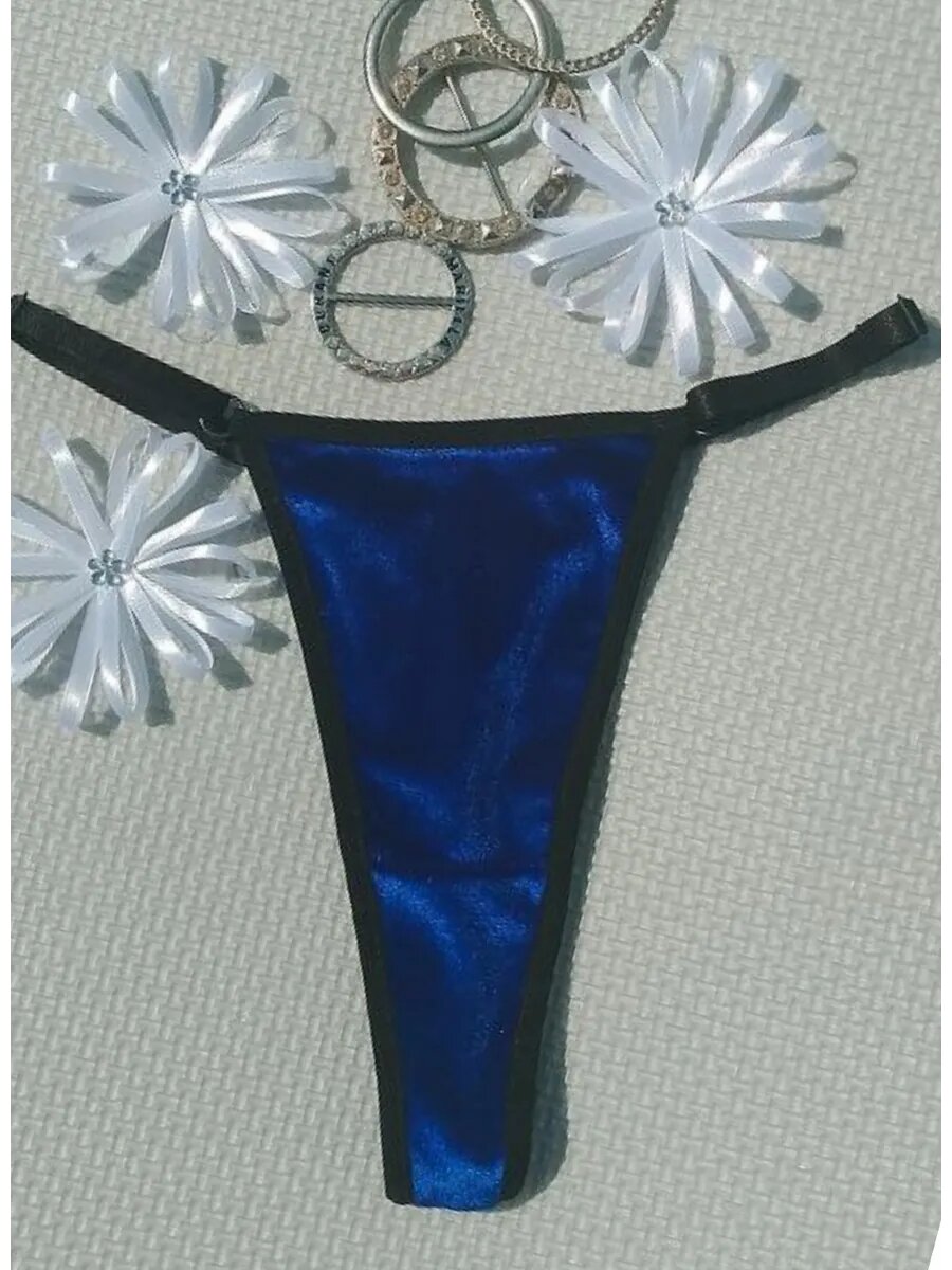 Трусы  Стринги Бархат, размер 56-60, синий