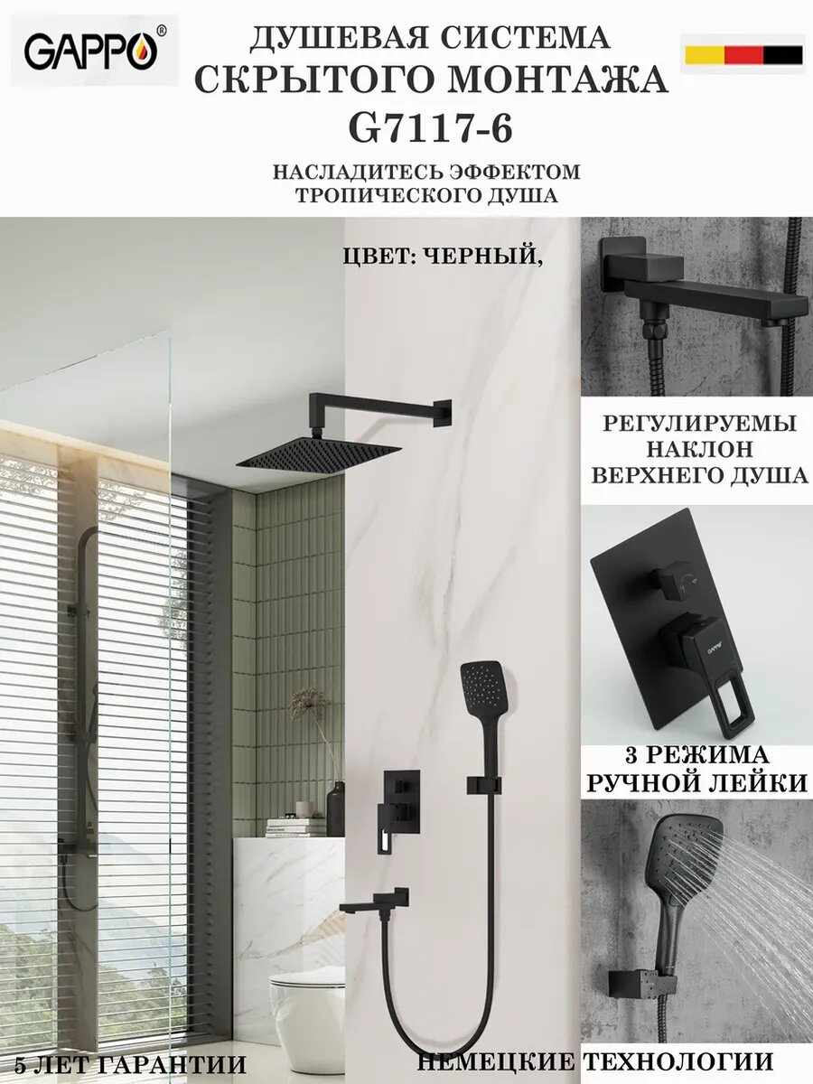 Душевая система скрытого монтажа встраиваемая Gappo G7117-6