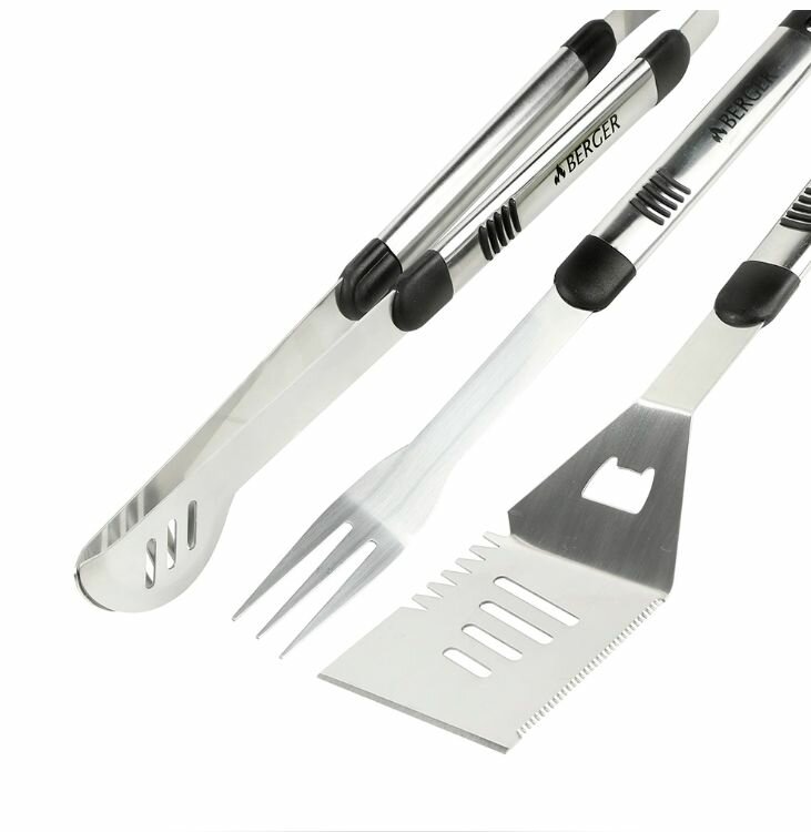 Набор для барбекю BERGER 3 предмета (вилка, лопатка, щипцы) — фото 1