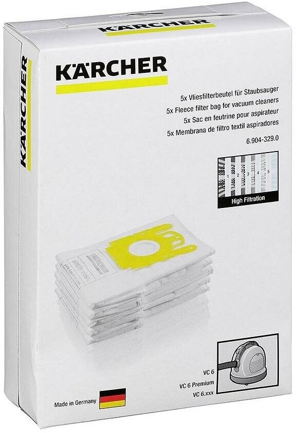 Фильтр мешки из нетканого материала Karcher (6.904-329.0) для бытового пылесоса серии VC 6, 5 штук — фото 1