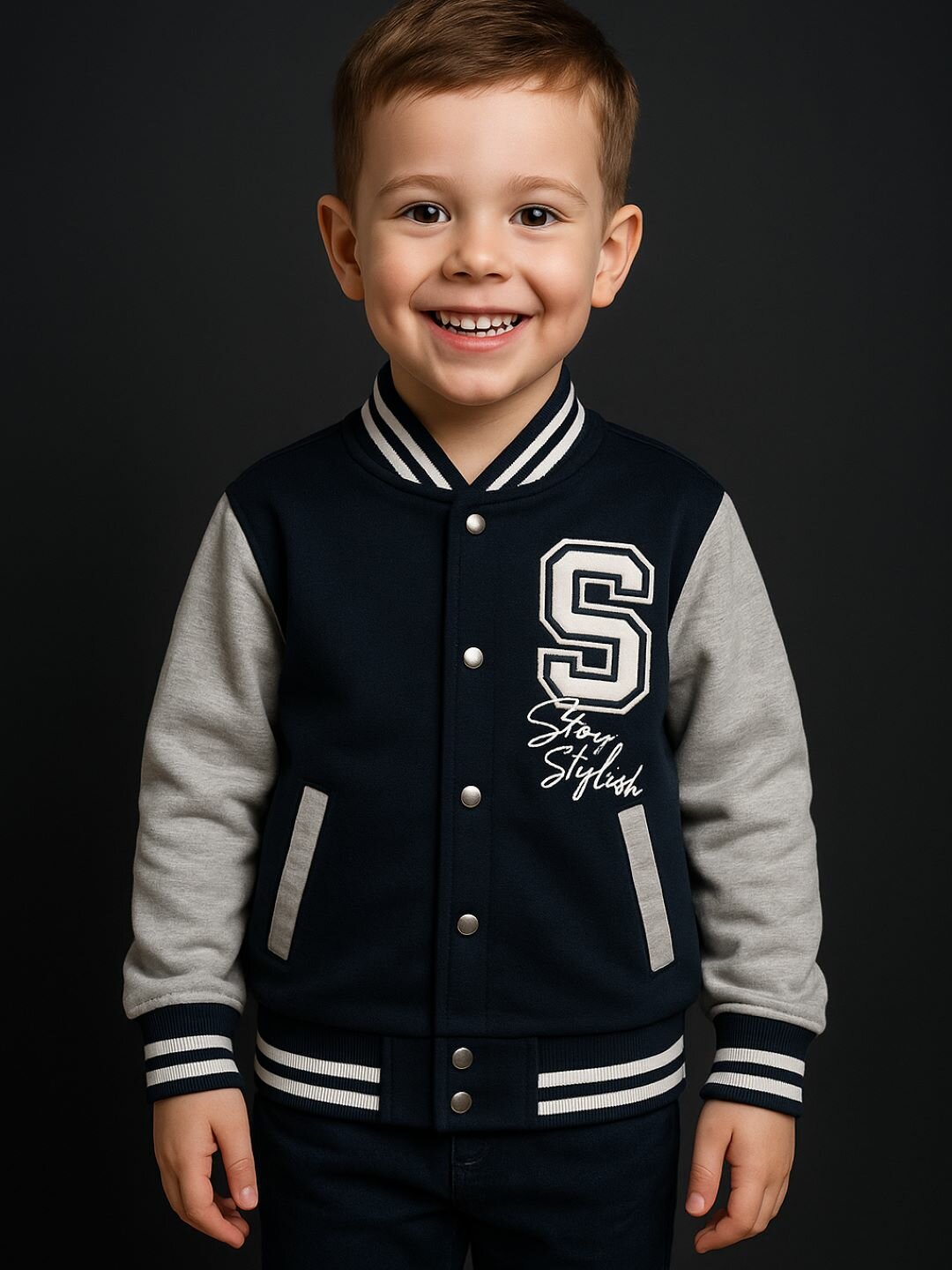 Бомбер DNZ, размер 122, темно-синий/серый — фото 1