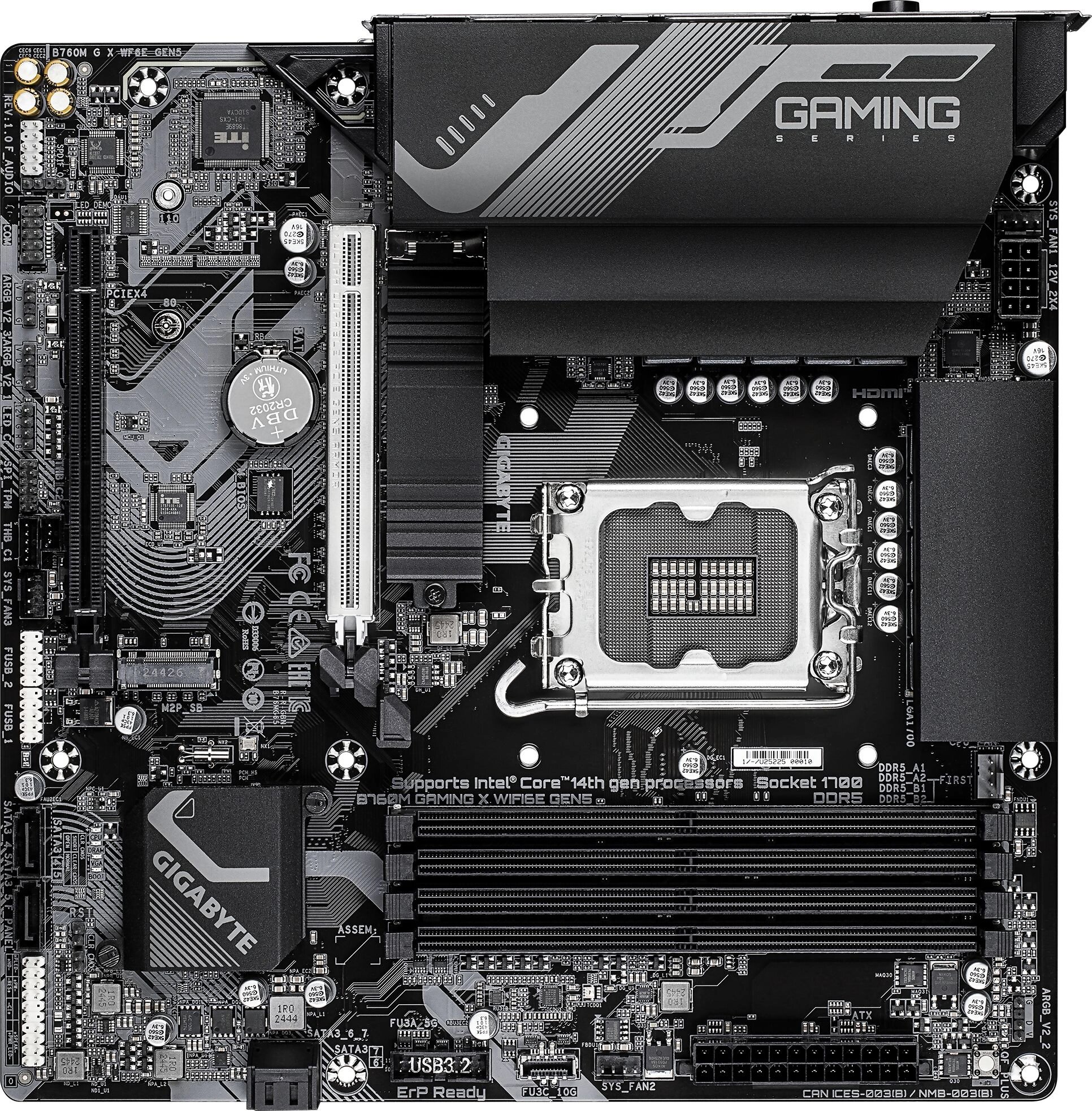Материнская плата Gigabyte B760M G X WF6E GEN5 Soc-1700 Intel B760 4xDDR5 mATX AC`97 8ch(7.1) 2.5Gg RAID+HDMI+DP