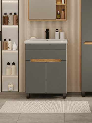 Изображение товара Тумба напольная без раковины Vannika Bliss 60 для ванной комнаты, графит софт