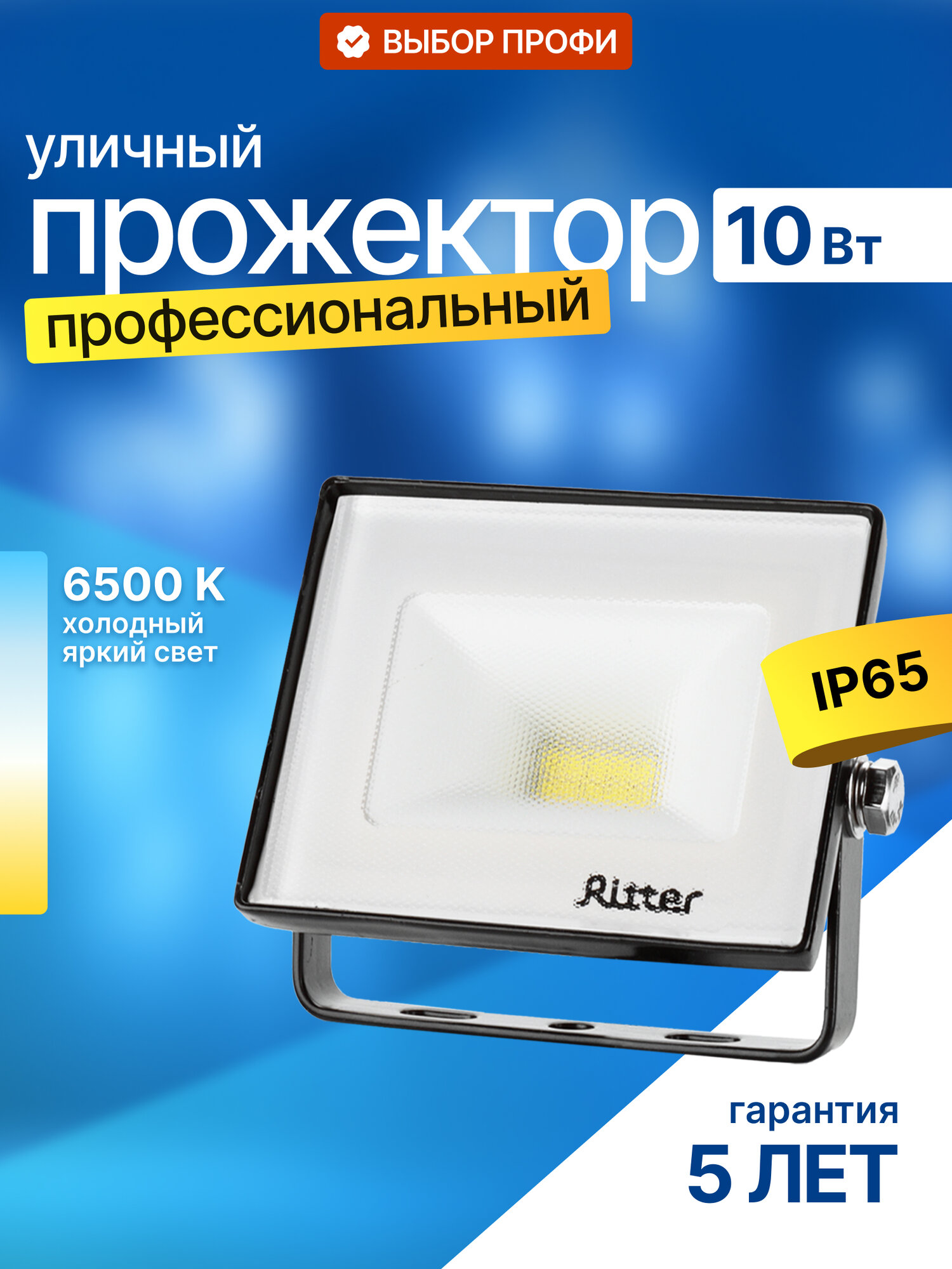 Прожектор Ritter светодиодный 10Вт уличный, холодный свет 6500К, IP65, серия PROFI 53405 5