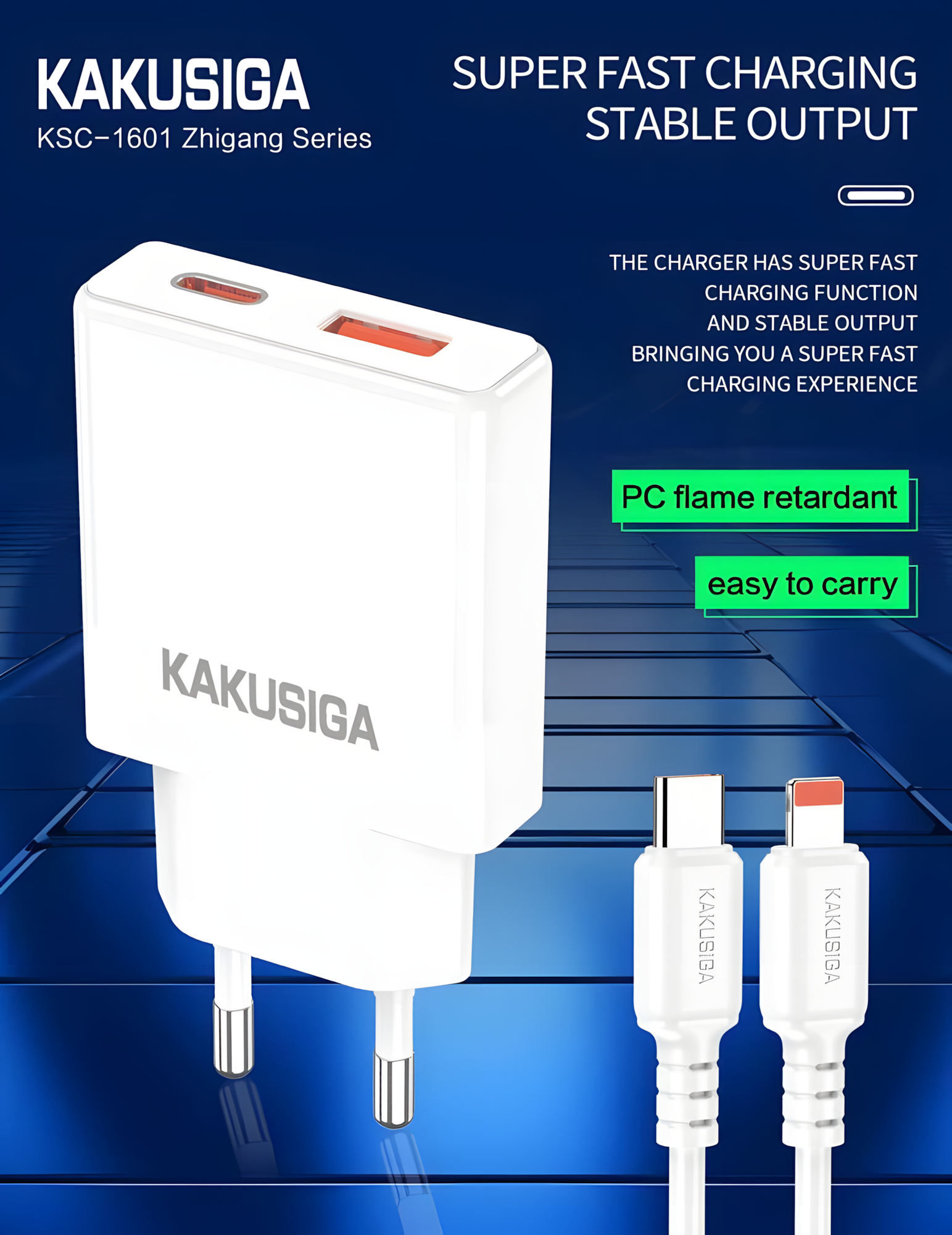 Мощное сетевое зарядное устройство KAKUSIGA KSC-1601 для iPhone, быстрая зарядка USB-C 20W, белое