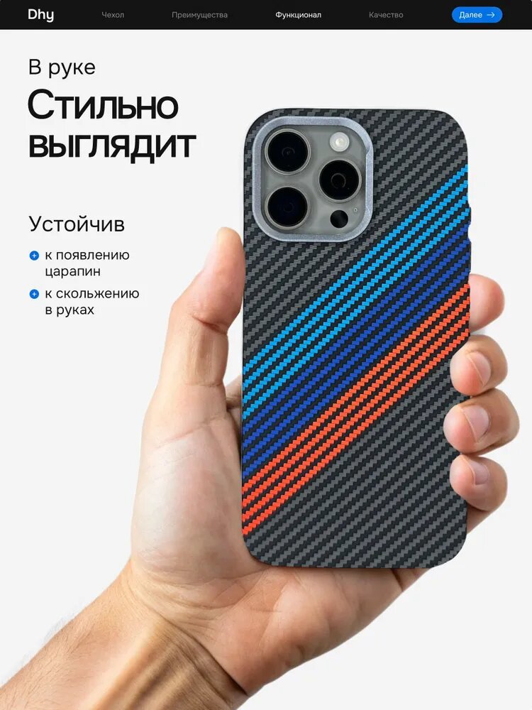 Чехол с карбоновой текстурой, совместимый с, для iPhone 16 Pro — фото 1