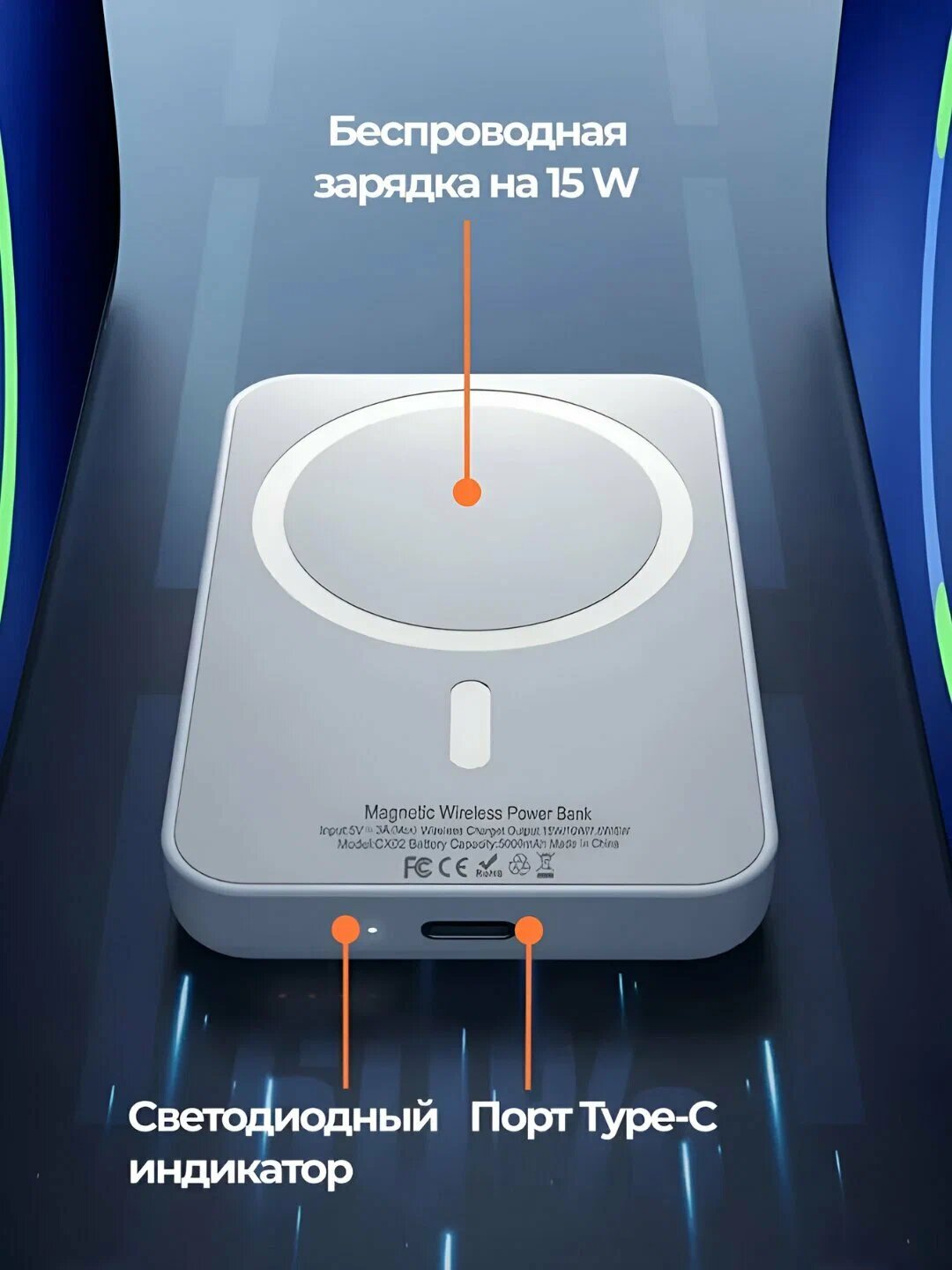 Беспроводной Power Bank 10000 мАч Magsafe, 15Вт/20Вт, Type-C, магнитный аккумулятор для iPhone, 150г