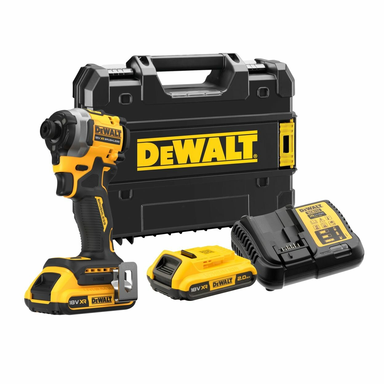 Аккумуляторный импульсный шуруповерт DEWALT, 18 В, 206 Нм, 3800 уд/мин, 3250 об/мин, с 2 АКБ 2 АЧ и ЗУ, в кейсе TSTAK, DCF850D2T - фото №1