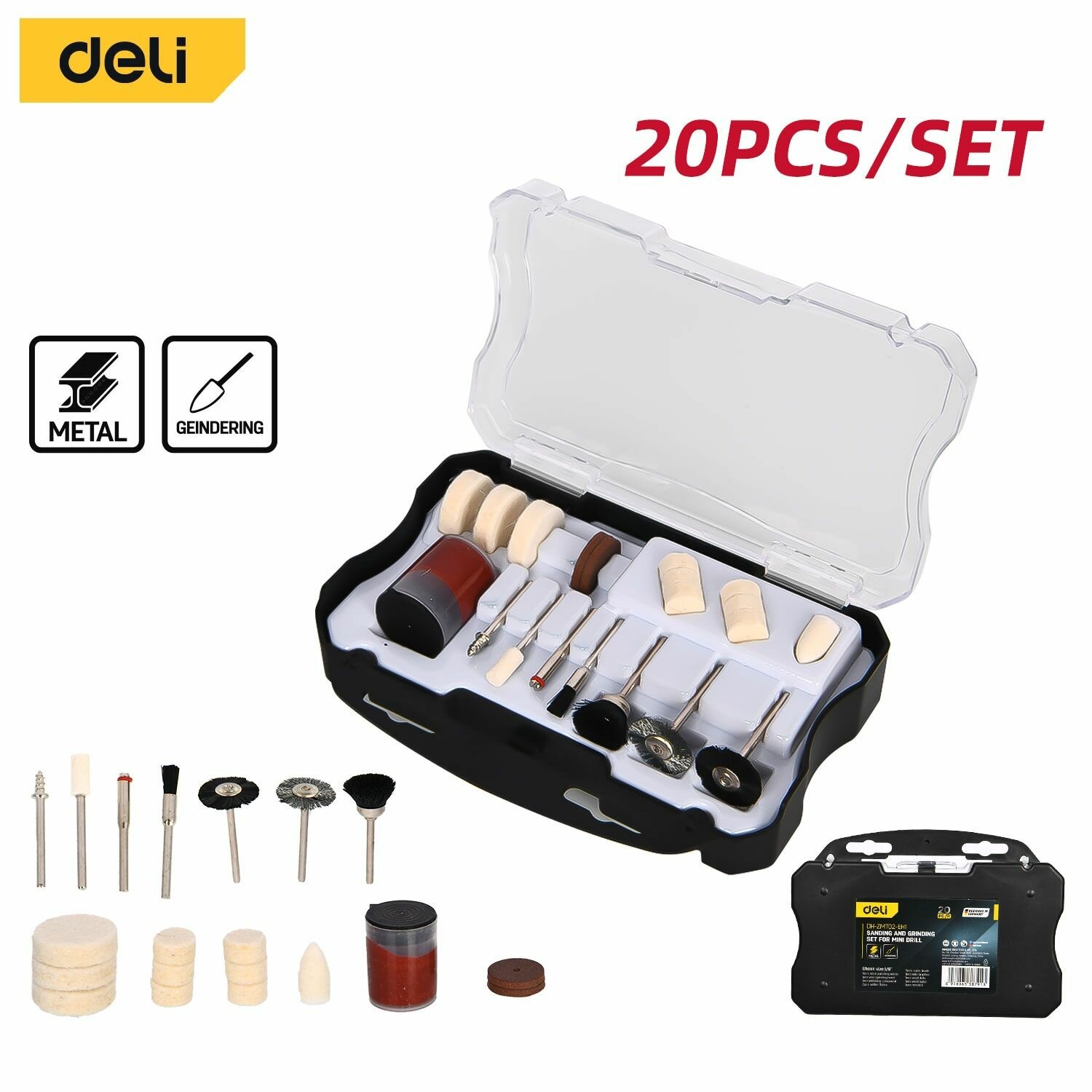 Набор оснастки для гравера (20 шт) Deli DH-ZMT02-EH1 хвостовик 32мм пласт. кейс