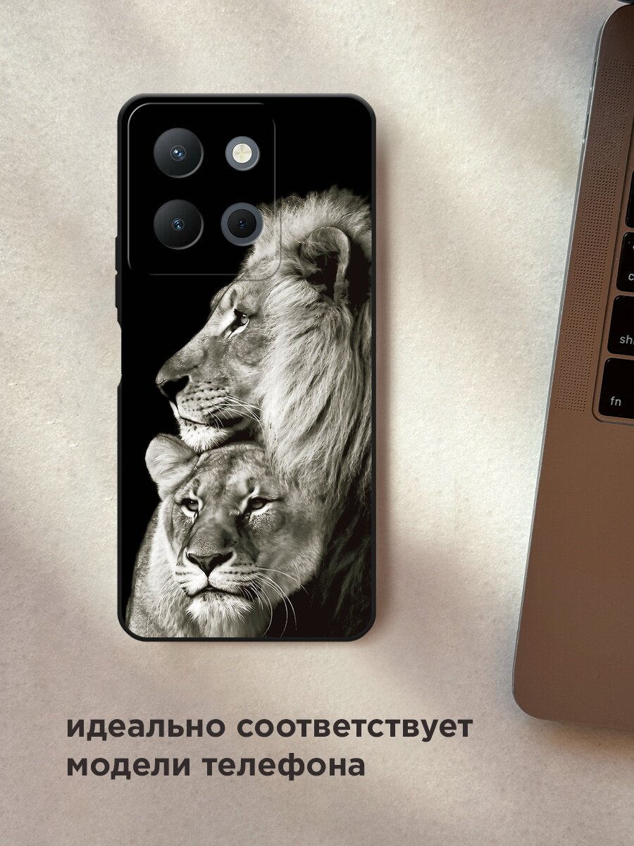 Черный матовый чехол на Vivo Y36 4G / Виво Y36 4G с принтом "Лев и львица" — фото 1