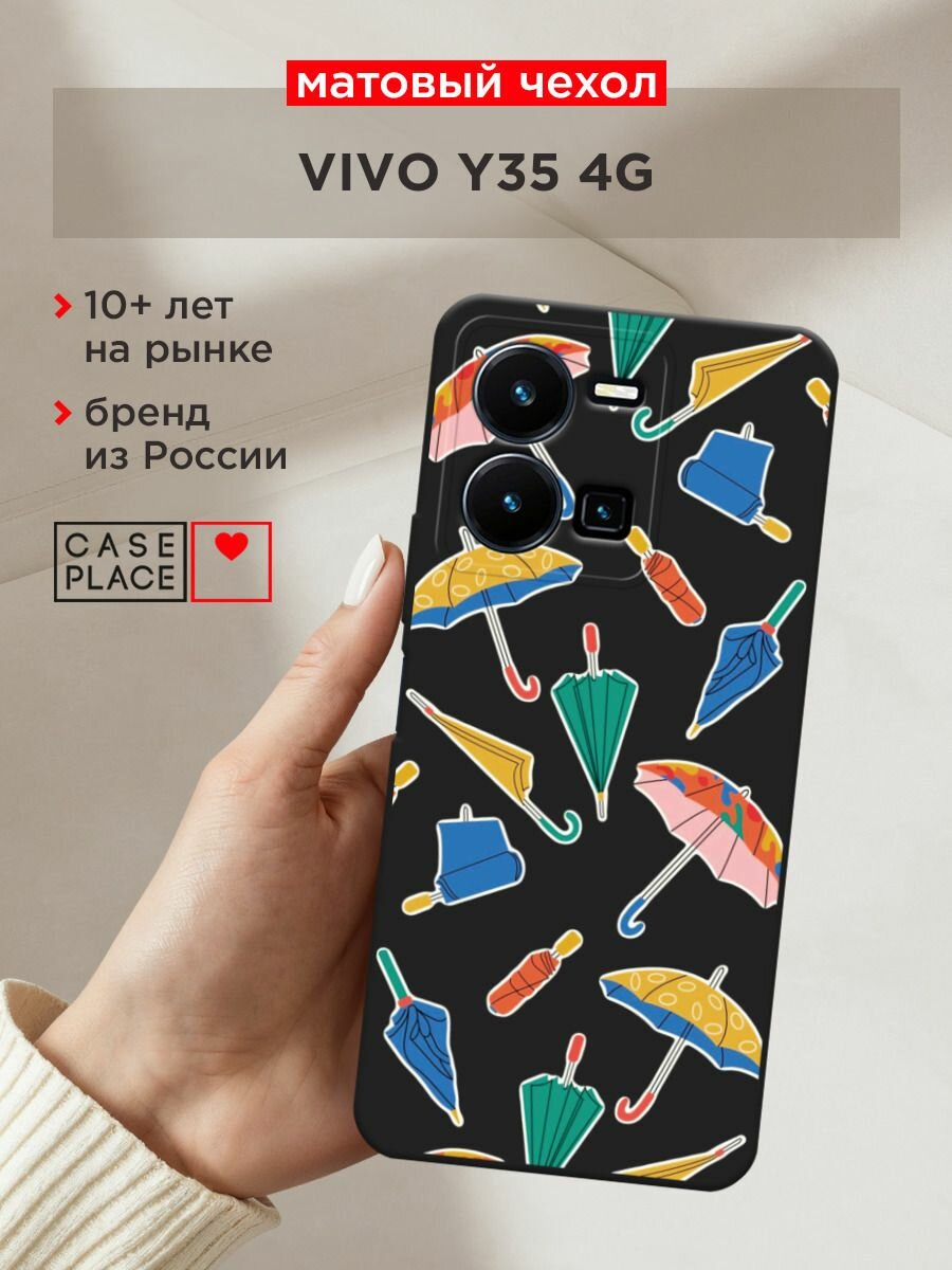 Чехол на Vivo Y35 4G / Виво Y35 4G с принтом "Зонты паттерн", прозрачный