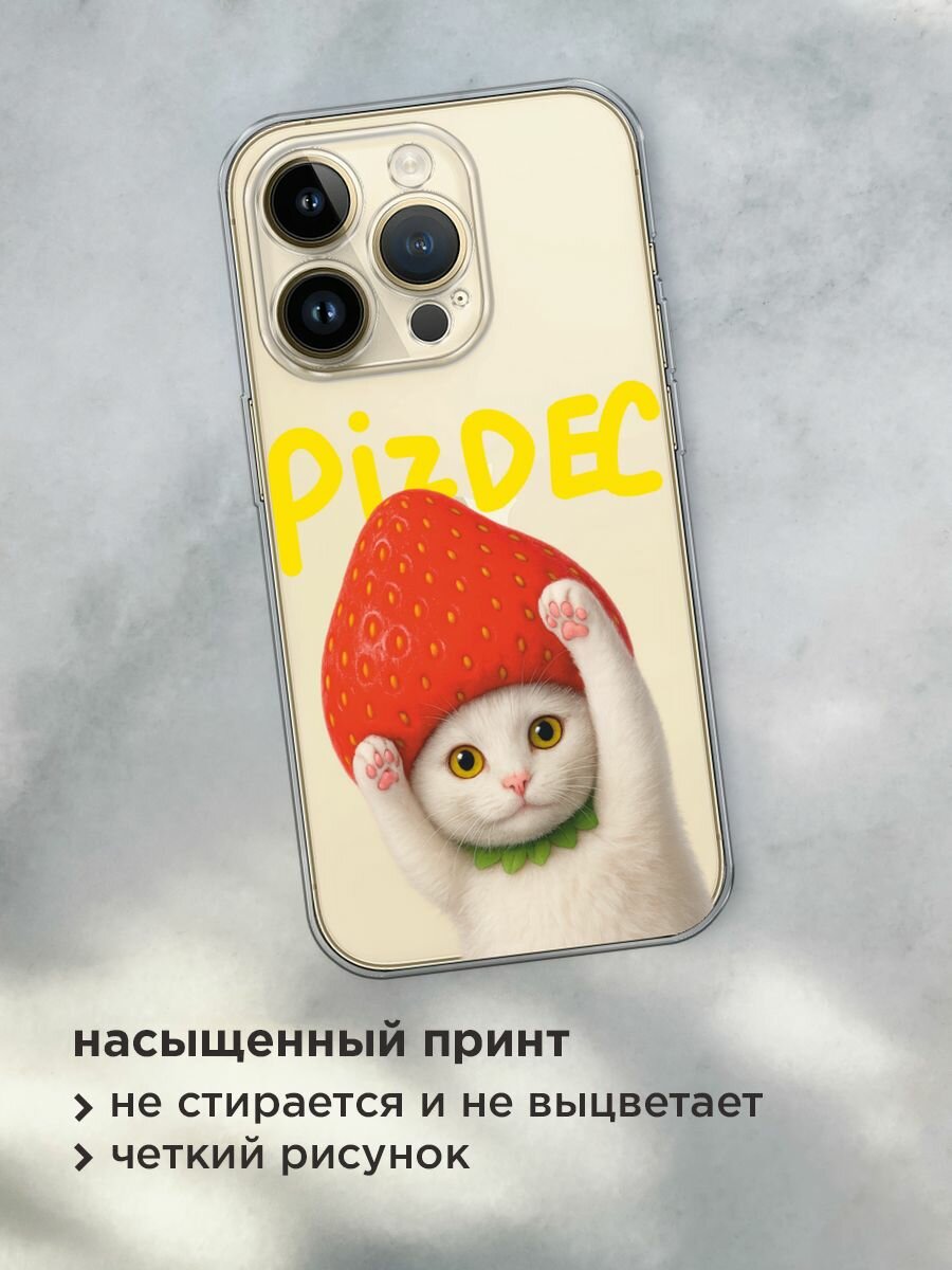 Чехол на Apple iPhone 14 Pro Max / Айфон 14 Про Макс с принтом "Котик с надписью", прозрачный — фото 1