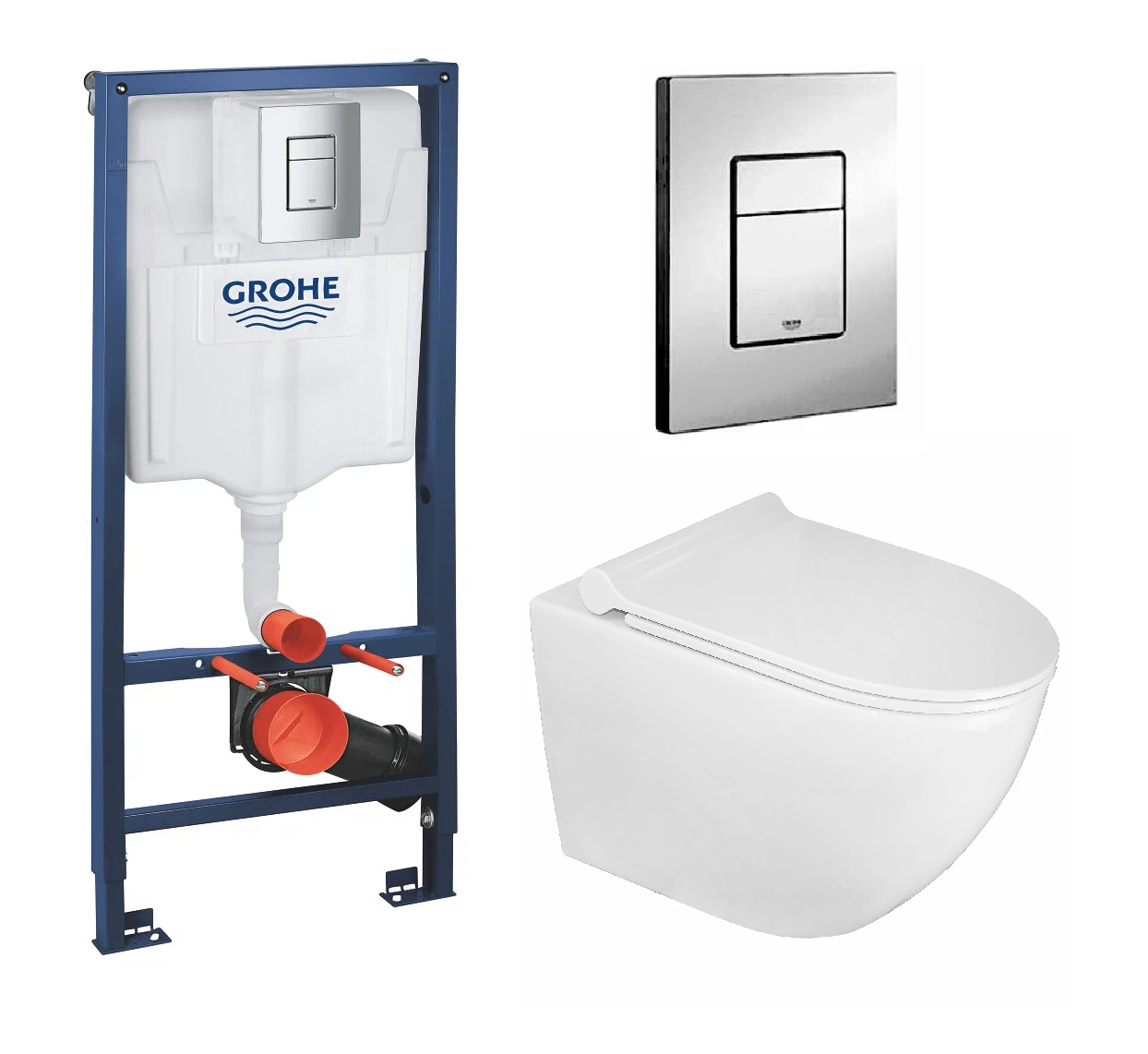 Комплект ПЭК унитаза с быстросъемным сиденьем микролифт и инсталляцией GROHE Rapid SL с квадратной кнопкой хром 38772001