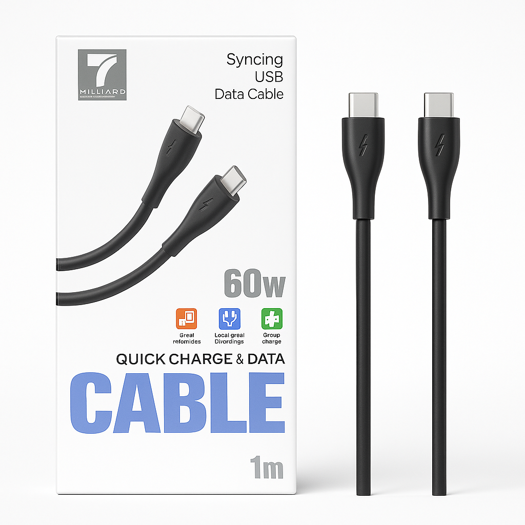 Кабель MILLIARD Type-C — быстрая зарядка 60 Вт, 1 метр, синхронизация данных, прочный кабель