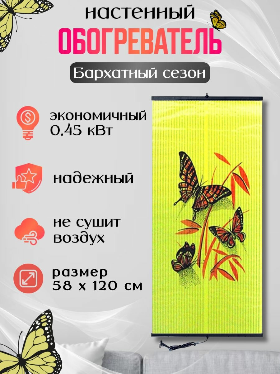 Обогреватель настенный инфракрасный Бархатный сезон Бабочки на желтом