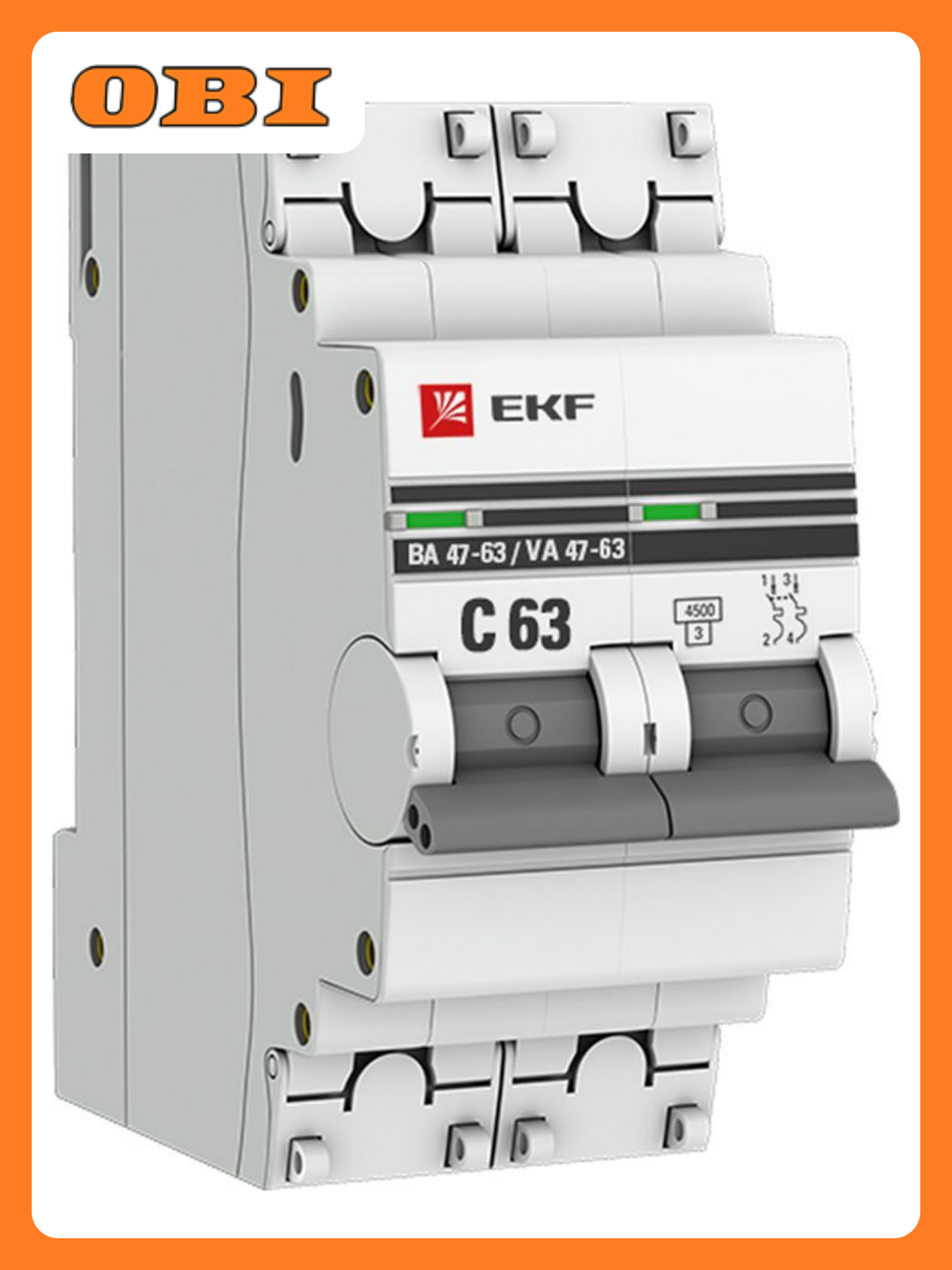 Автоматический выключатель EKF PROXIMA 2 полюса 63A IP20 монтаж на DIN-рейку