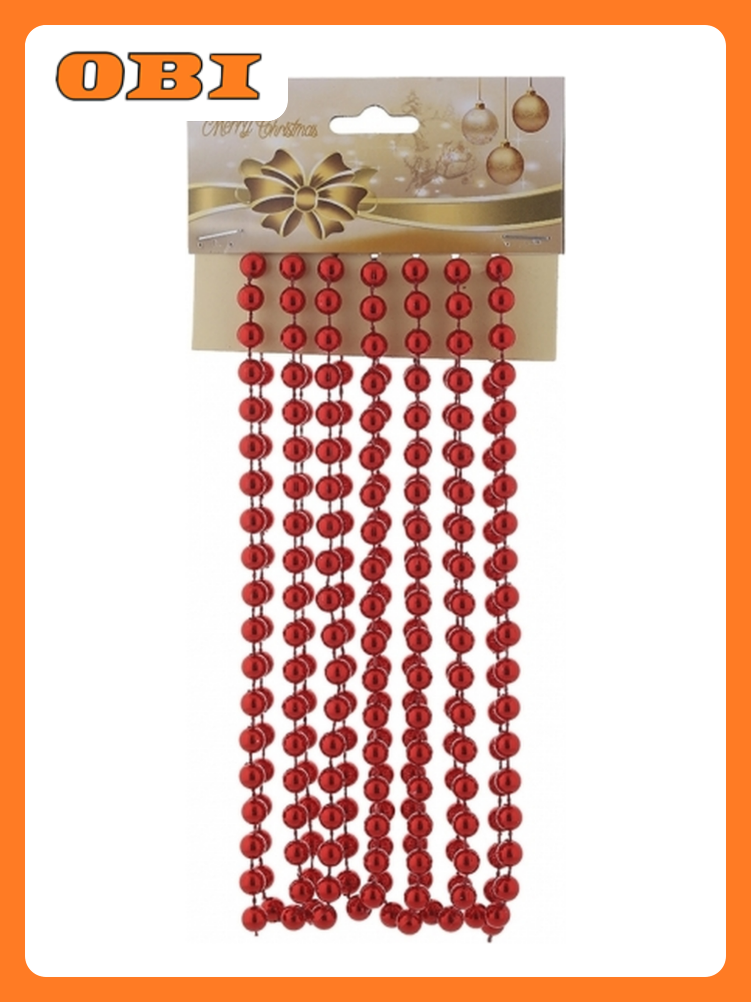 Украшение новогоднее Бусы D 0.6 см L270 W0 8 H0 8 см красный