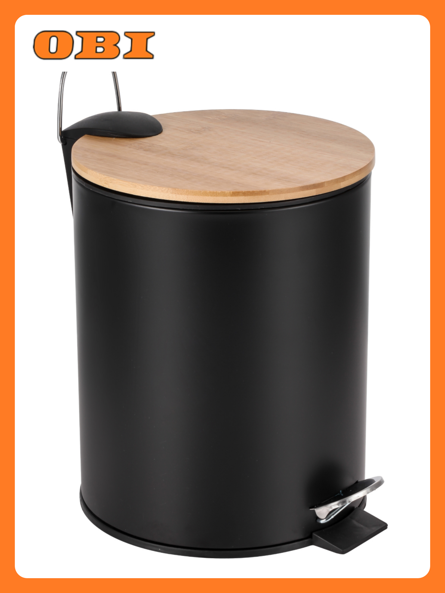Ведро 3L с педалью и бамбуковой крышкой DARK черный/бамбук