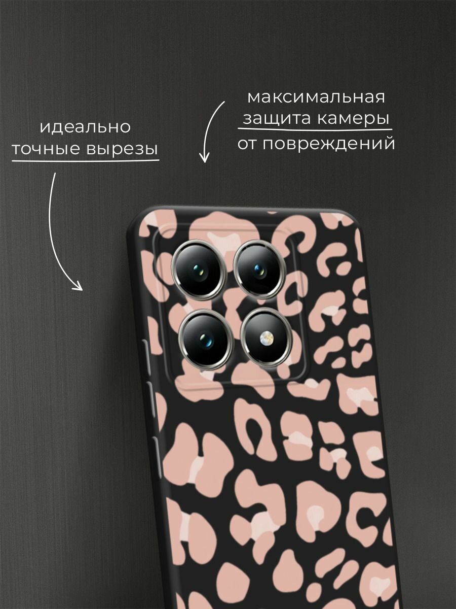 Черный матовый чехол на Xiaomi 14T / Сяоми 14T с принтом Паттерн бежевый леопард — фото 1