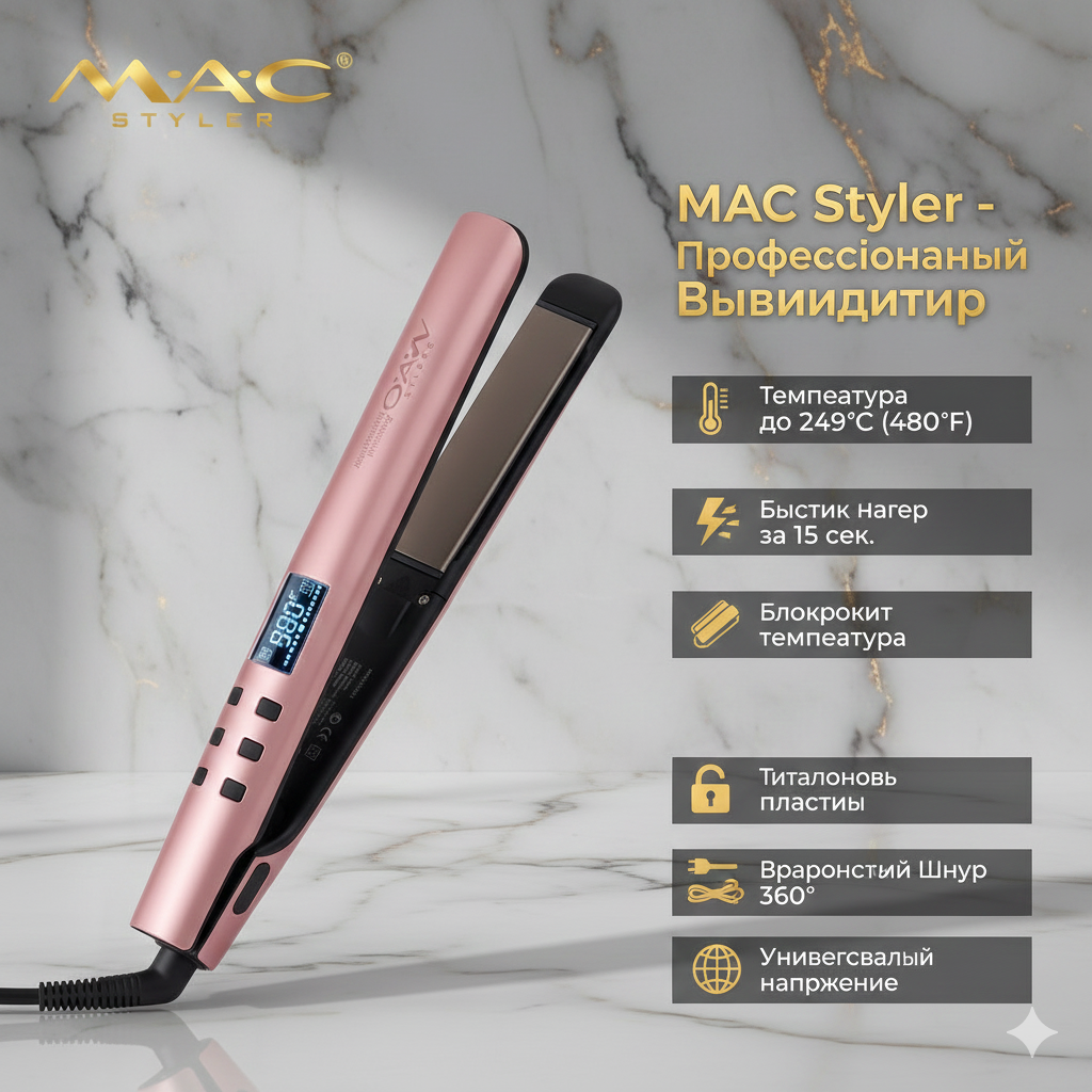 Утюжок выпрямитель для волос, профессиональный, MAC Styler MC-5544, cтайлер для укладки
