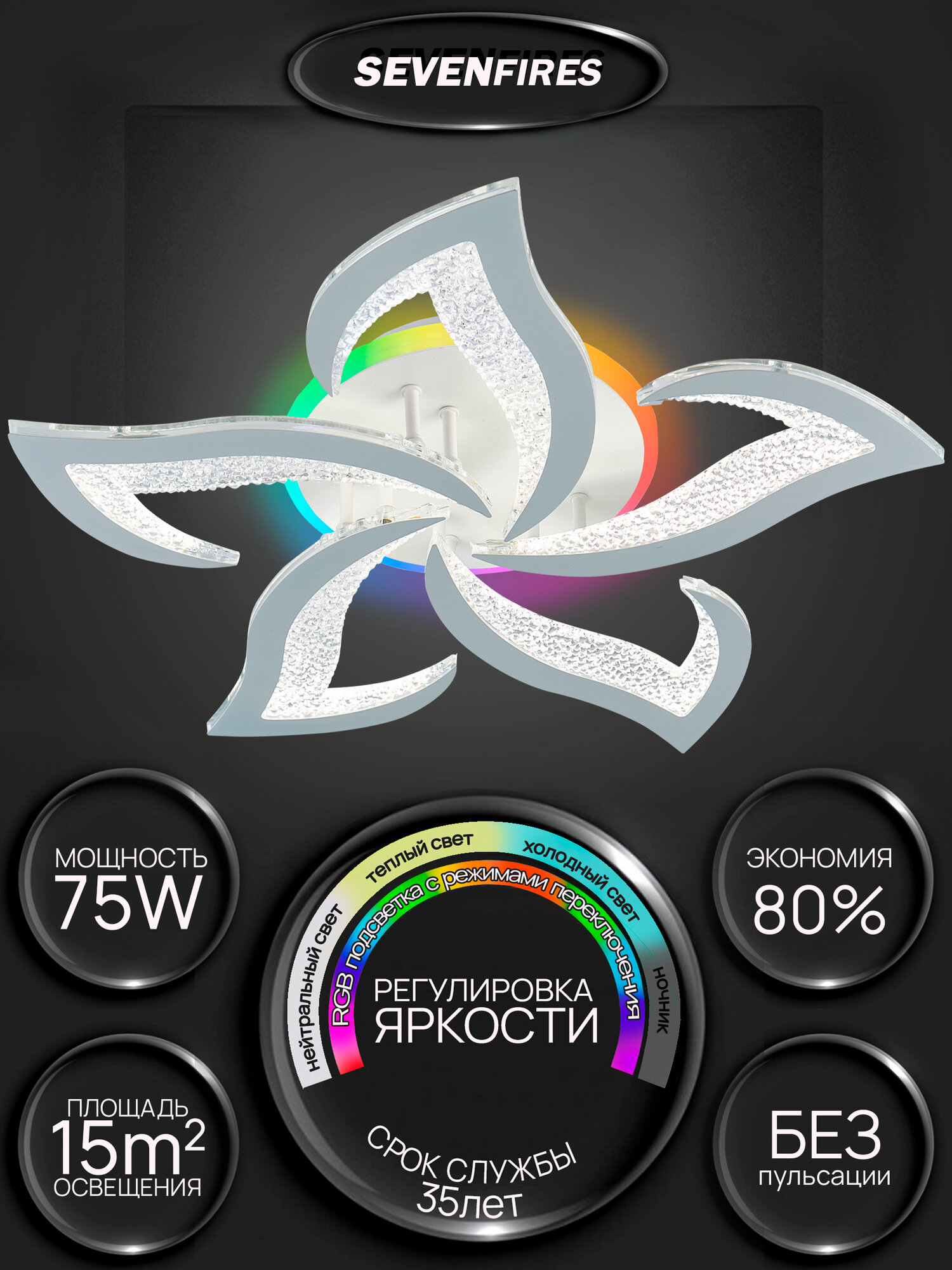Люстра потолочная светодиодная Семь Огней  белая  с пультом и RGB подсветкой